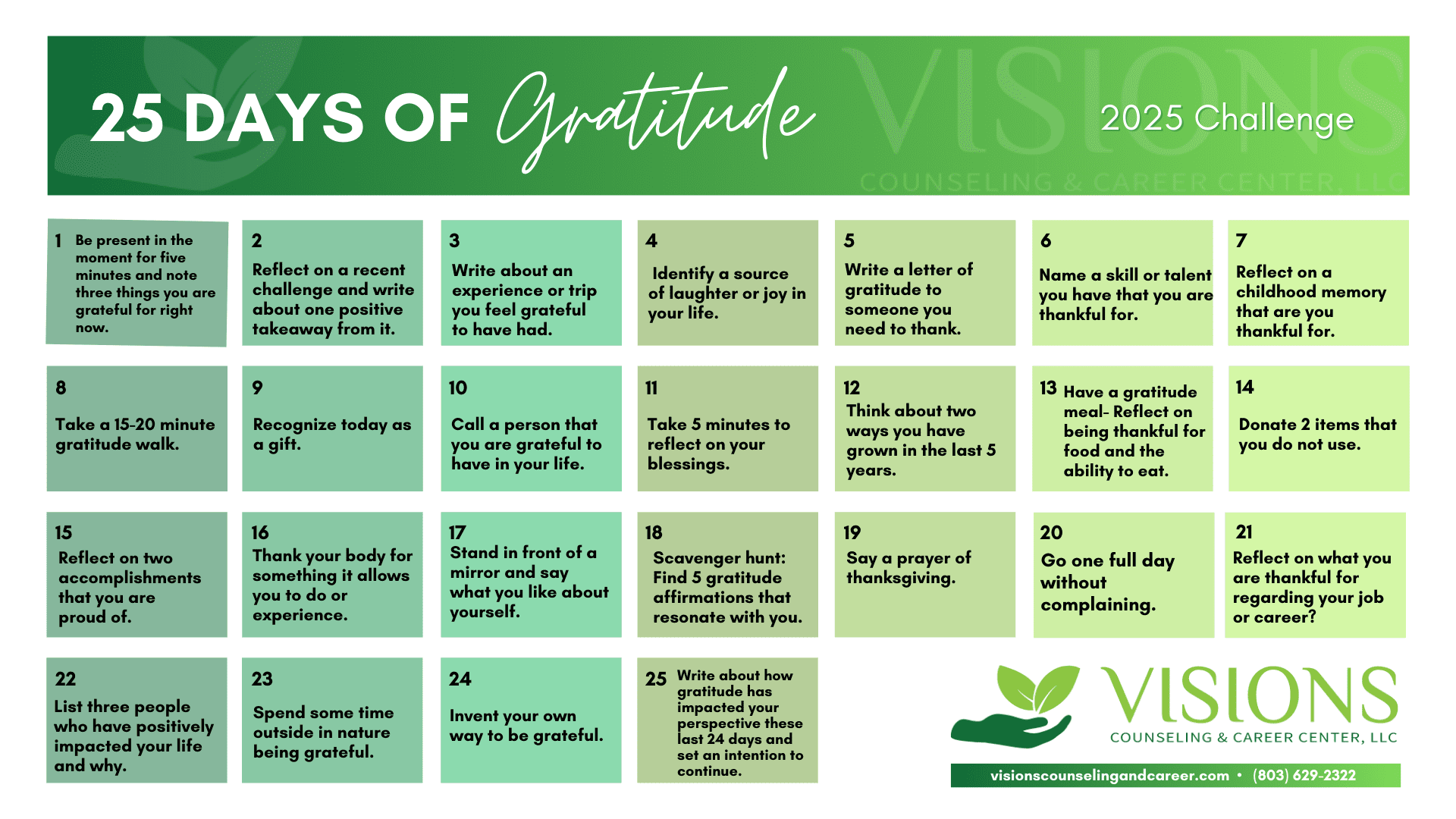 2025 Visions Counseling Gratitude Calendar